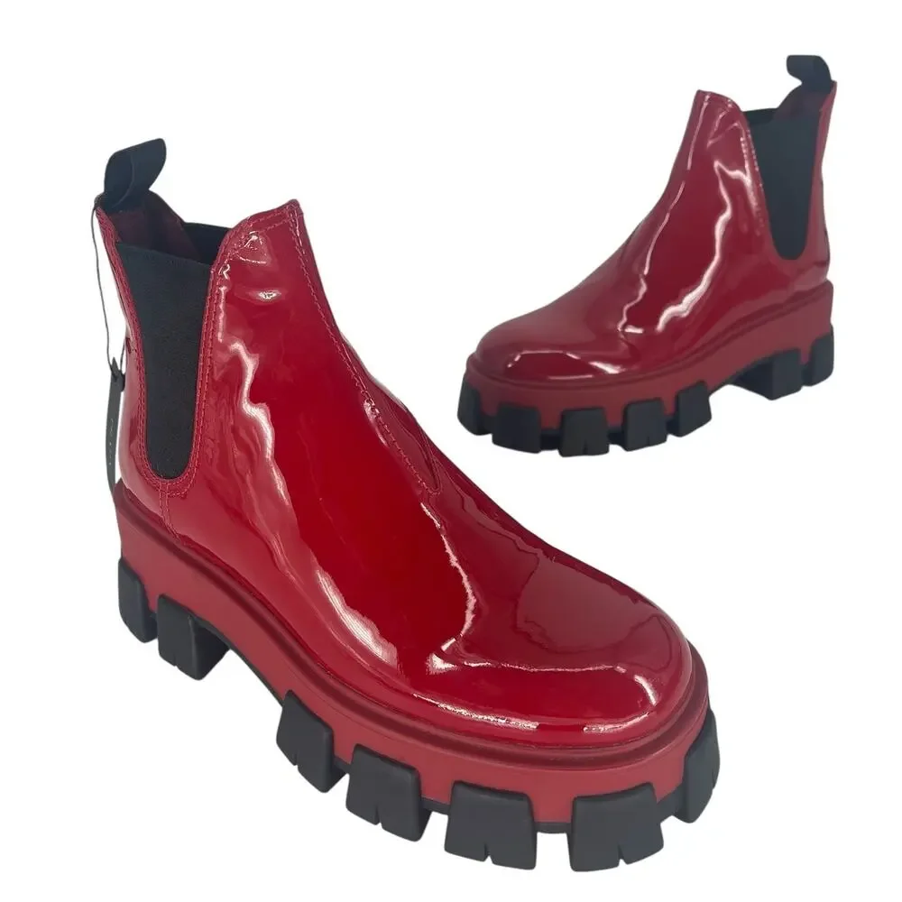 Prada Patent Leather Monolith Booties in Rosso Red - Picture 6 of 16